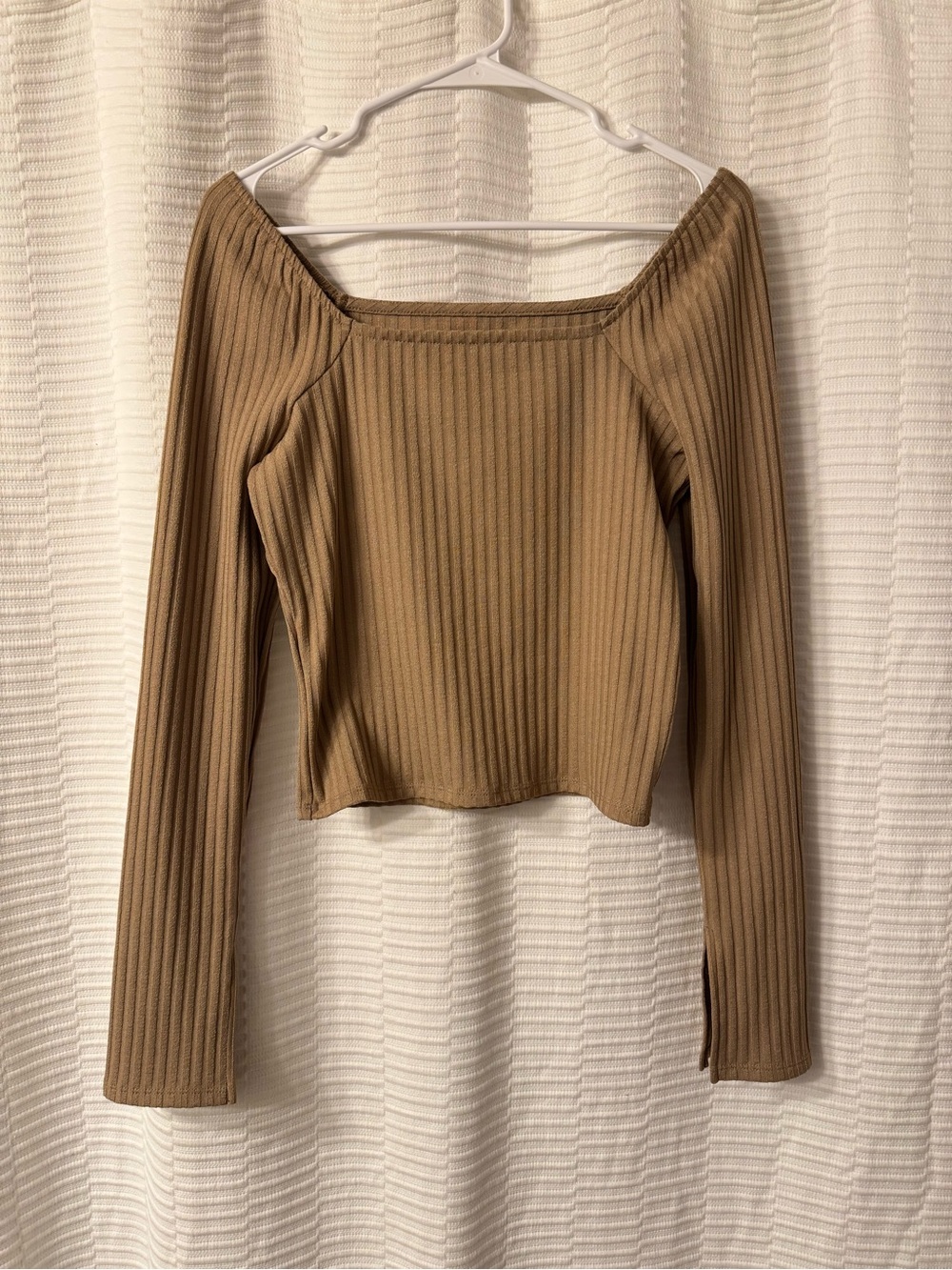 Madewell Ribbed Square-Neck Long Sleeve Top - Beige Tan